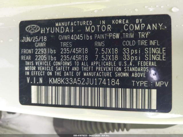 KM8K33A52JU174184 Hyundai Kona Limited