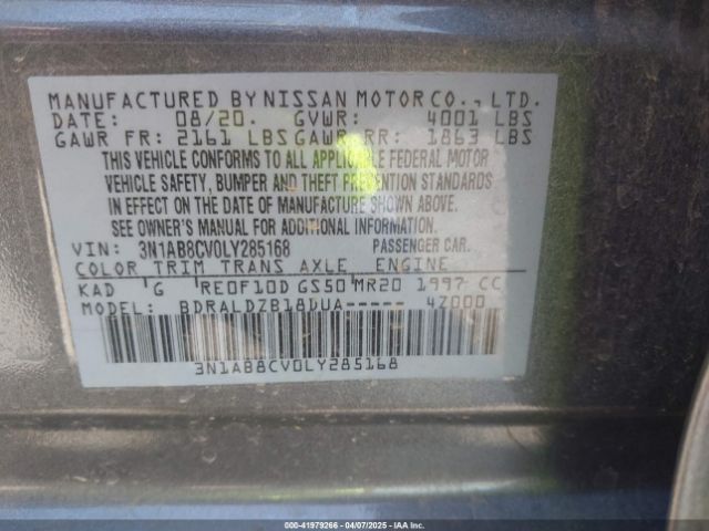 3N1AB8CV0LY285168 Nissan Sentra Sv Xtronic Cvt