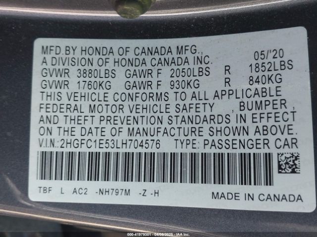 2HGFC1E53LH704576 Honda CIVIC SI SEDAN