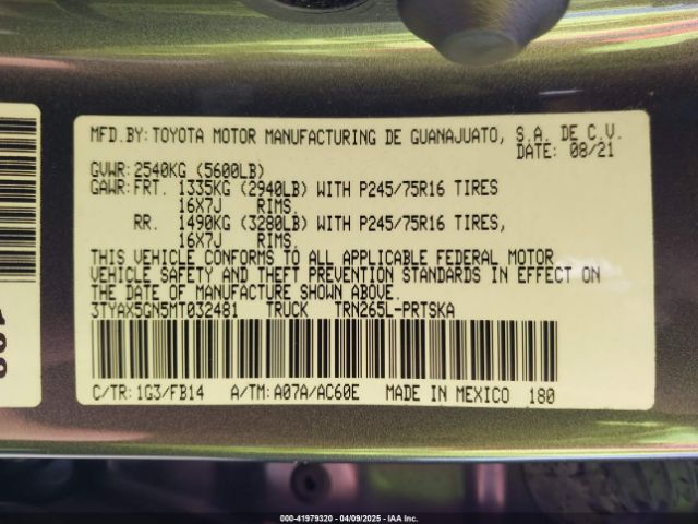 3TYAX5GN5MT032481 Toyota Tacoma Sr