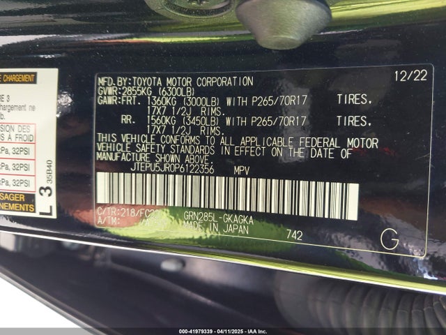 JTEPU5JR0P6122356 Toyota 1gr-fe