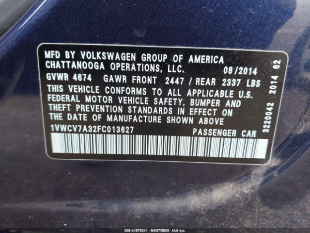 1VWCV7A32FC013627 Volkswagen Passat 2.0l Tdi Sel Premium