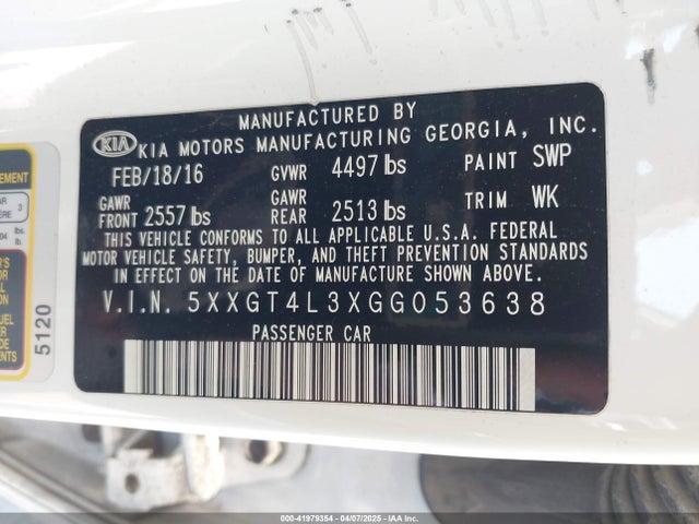 5XXGT4L3XGG053638 KIA Optima Lx
