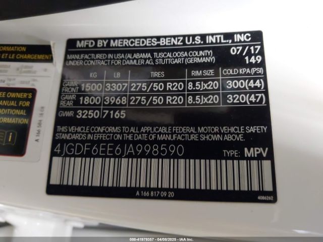 4JGDF6EE6JA998590 Mercedes-Benz m276