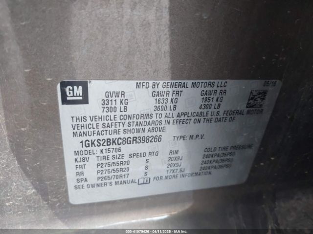 1GKS2BKC8GR398266 GMC YUKON SLT