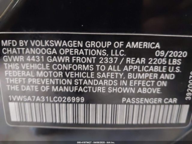 1VWSA7A31LC026999 Volkswagen Passat 2.0t Se