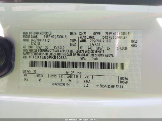 1FTEX1EB5PKE10583 Ford F-150 Xl