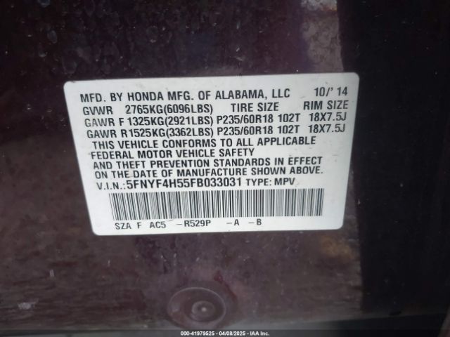 5FNYF4H55FB033031 Honda Pilot Ex-l