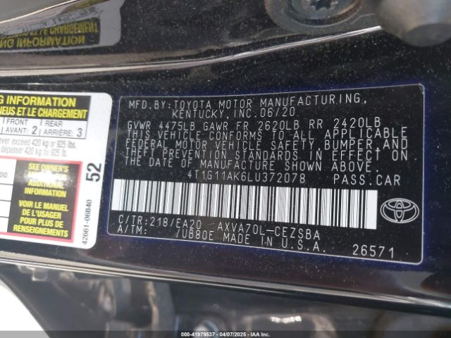 4T1G11AK6LU372078 Toyota CAMRY SE
