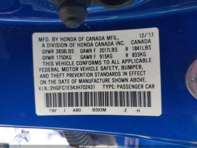 2HGFC1E54JH702431 Honda CIVIC SI