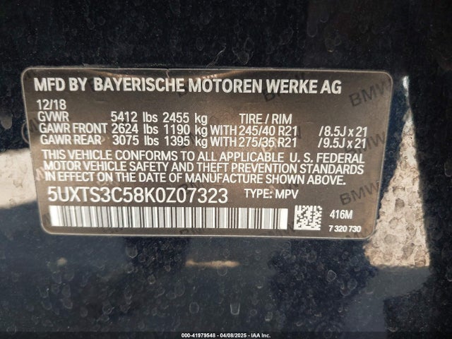 5UXTS3C58K0Z07323 BMW X3 M40i