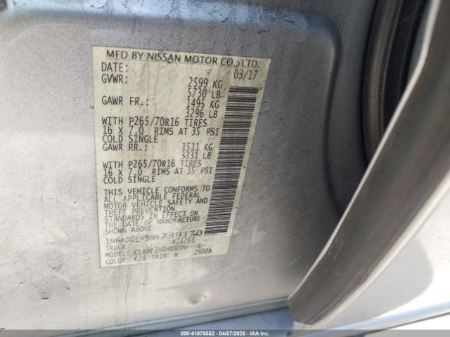 1N6AD0ER9HN739170 Nissan Frontier Sv