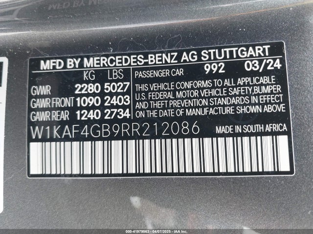 W1KAF4GB9RR212086 Mercedes-Benz C 300