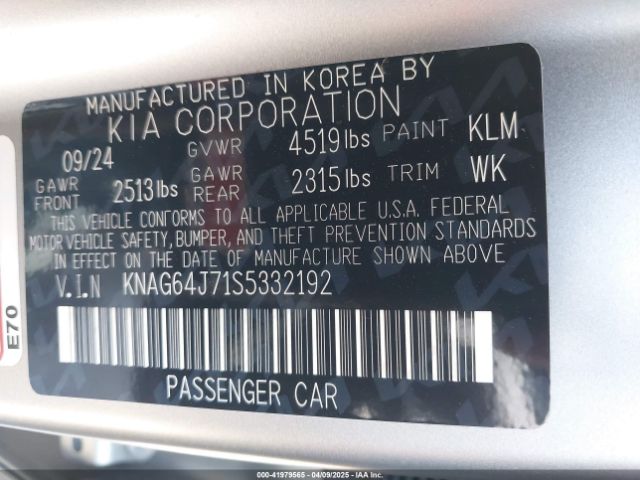 KNAG64J71S5332192 KIA K5 Gt-line