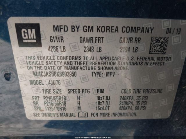KL4CJASB6KB903950 Buick Encore Fwd Preferred