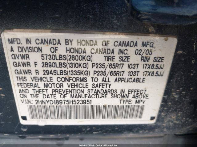 2005 ACURA MDX 2HNYD18975H523951 Photo 8