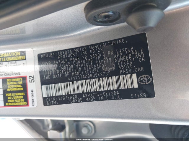 4T1T11AK9RU848735 Toyota CAMRY SE