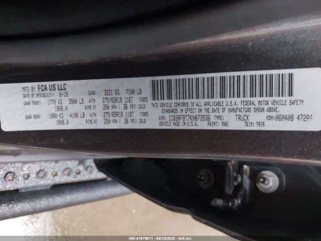 1C6SRFBT7KN872536 RAM 1500 Big Horn/lone Star  4x4 6'4 Box