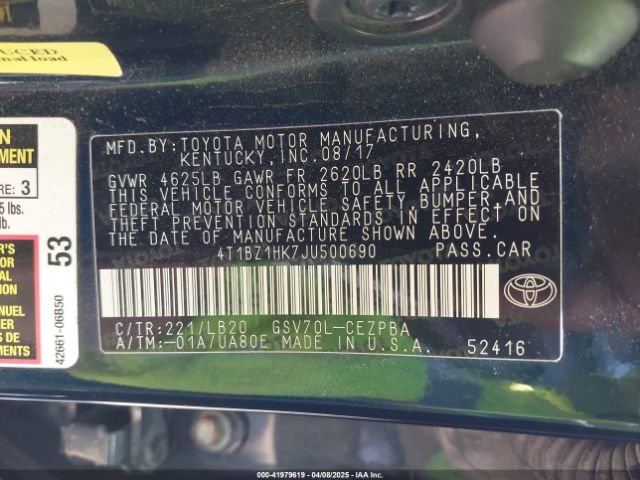 4T1BZ1HK7JU500690 Toyota Camry Xse V6