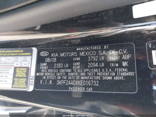 3KPF24ADXKE016732 KIA Forte Lxs