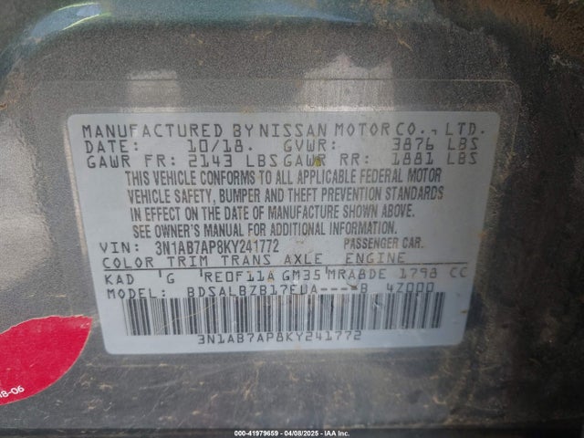 3N1AB7AP8KY241772 Nissan 2019