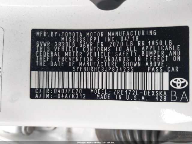 5YFBURHE8JP834235 Toyota COROLLA SE