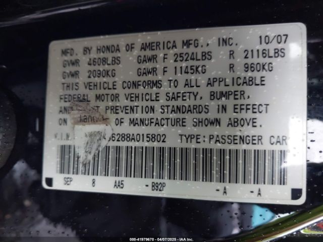 2008 ACURA TL 19UUA66288A015802 Photo 8