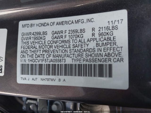 1HGCV1F57JA055873 Honda Accord Ex-l