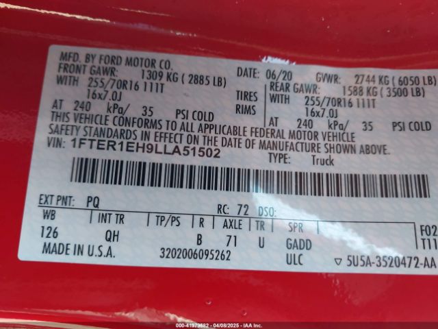 1FTER1EH9LLA51502 Ford RANGER XL