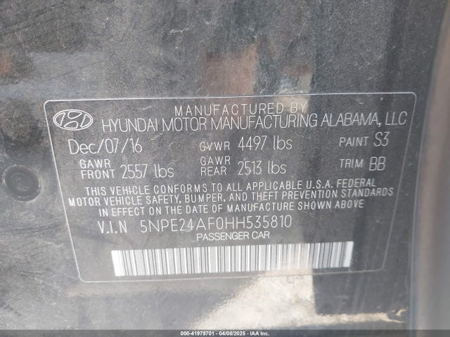 5NPE24AF0HH535810 Hyundai SONATA SE