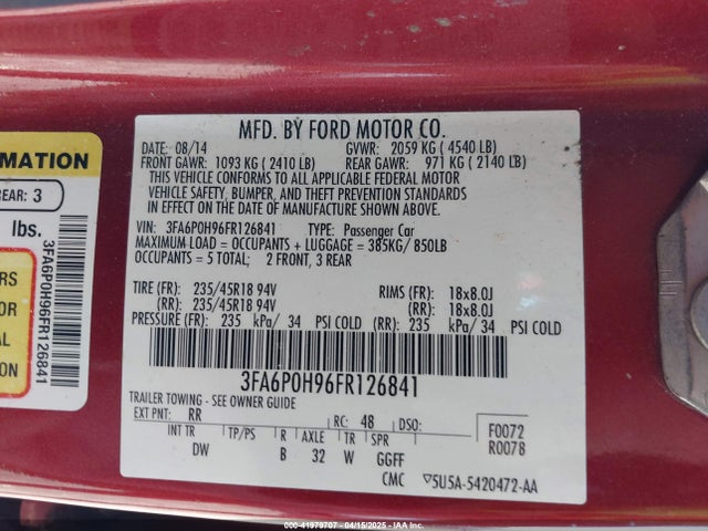 3FA6P0H96FR126841 Ford FUSION SE