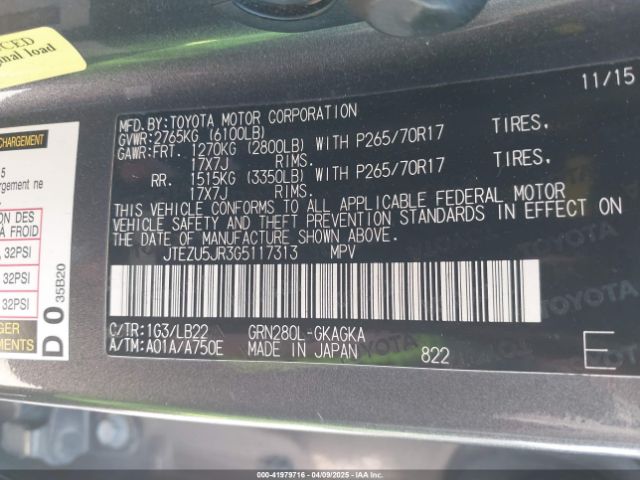 JTEZU5JR3G5117313 Toyota 4runner Sr5 Premium