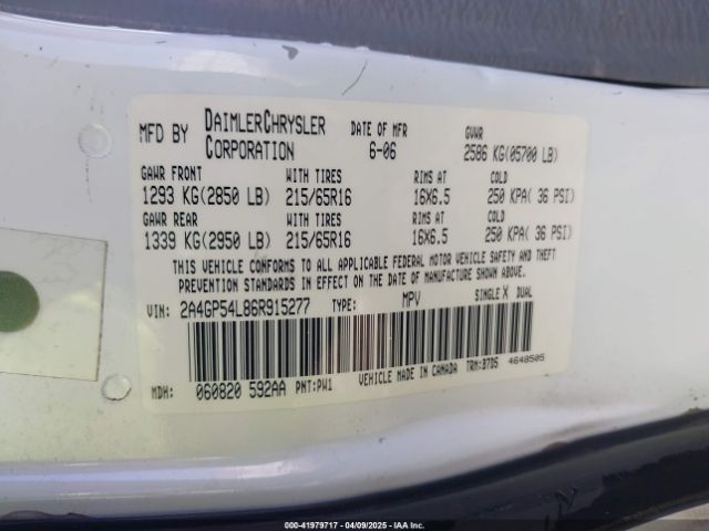 2006 CHRYSLER TOWN & COUNTRY 2A4GP54L86R915277 Photo 8