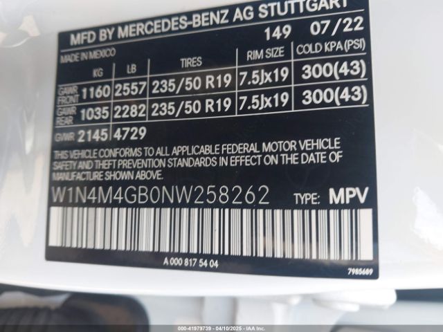 W1N4M4GB0NW258262 Mercedes-Benz GLB 250