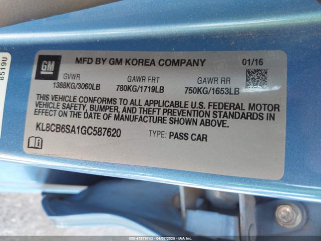 KL8CB6SA1GC587620 Chevrolet Spark Ls Cvt