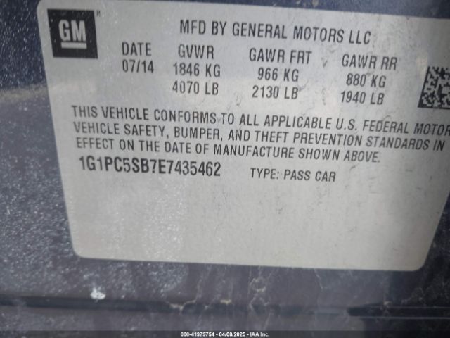 1G1PC5SB7E7435462 Chevrolet Cruze 1lt Auto