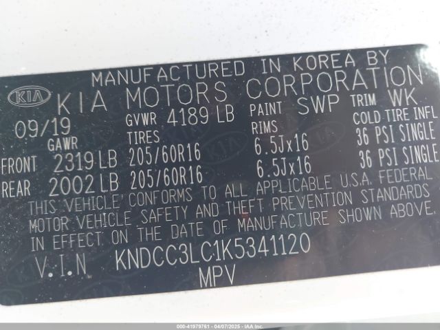 KNDCC3LC1K5341120 KIA NIRO EX