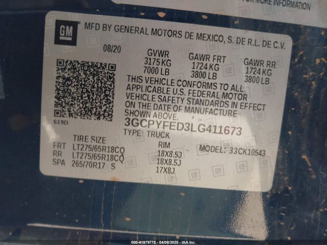 3GCPYFED3LG411673 Chevrolet l84 - di, dfm, alum, gen 5, var 2