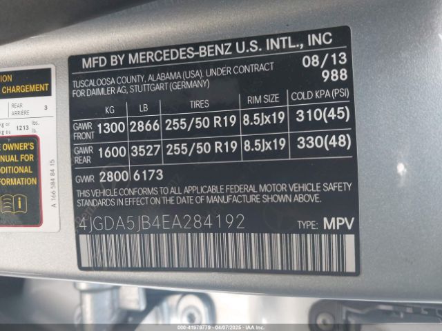 4JGDA5JB4EA284192 Mercedes-Benz ML 350