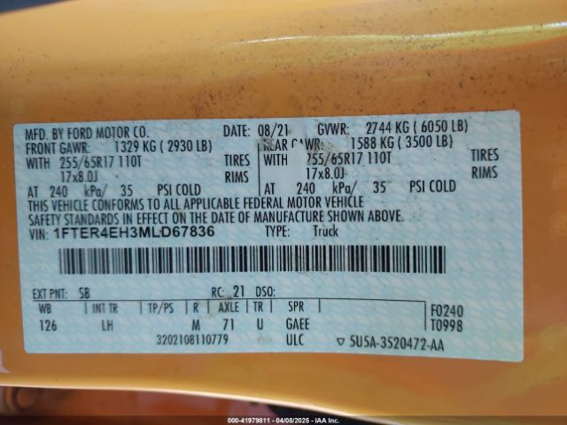 1FTER4EH3MLD67836 Ford Ranger Xlt