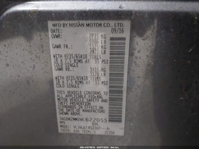 5N1DR2MM2HC622055 Nissan Pathfinder S