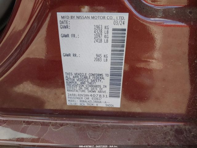 1N4BL4DV1RN407831 Nissan Altima Sv Fwd