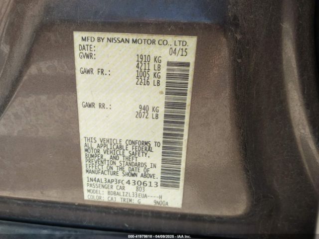 1N4AL3AP3FC430613 Nissan Altima 2.5 Sv