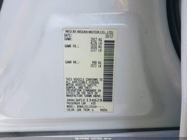 1N4AL3AP5JC134629 Nissan Altima 2.5 Sv