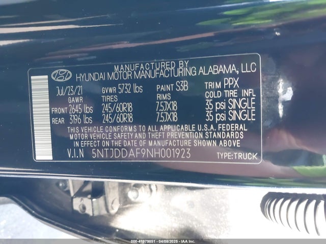5NTJDDAF9NH001923 Hyundai Santa Cruz Sel Premium