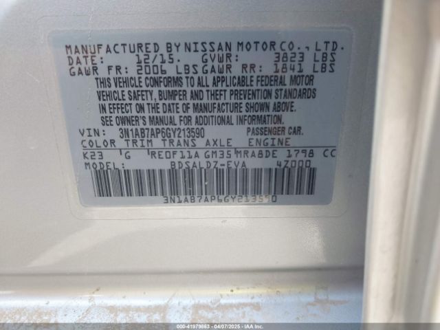 3N1AB7AP6GY213590 Nissan SENTRA SV