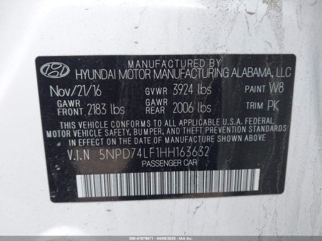 5NPD74LF1HH163632 Hyundai ELANTRA SE