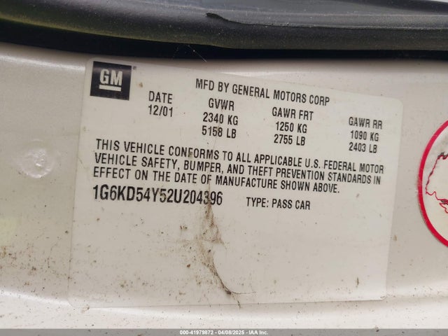 2002 CADILLAC DEVILLE 1G6KD54Y52U204396 Photo 8