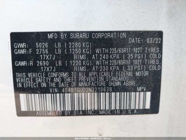 4S4BTGUD2N3210638 Subaru Outback Wilderness