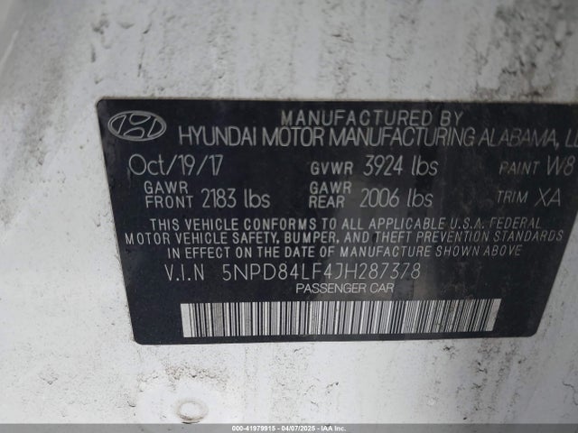 5NPD84LF4JH287378 Hyundai Elantra Value Edition